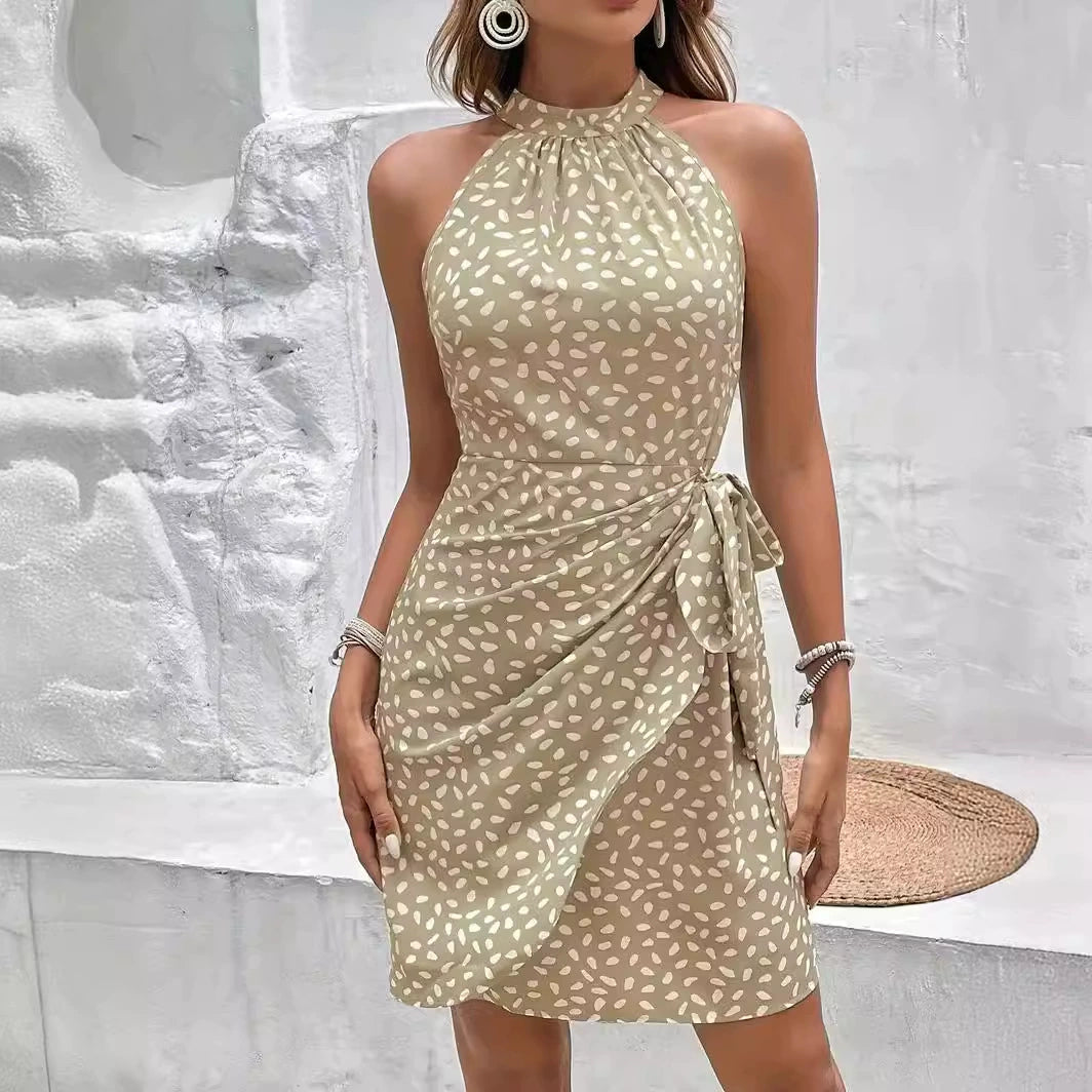 👗 Women's Retro Polka Dot Halter Dress - Sleeveless A-Line Summer Dress with Adjustable Waist Tie - Perfect for Holidays, Parties & Casual Wear
