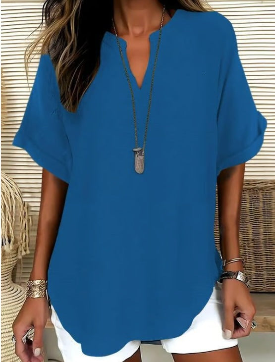 🌿 Effortless Elegance V-Neck Short Sleeve Blouse - Lightweight Comfort for Every Occasion ✨