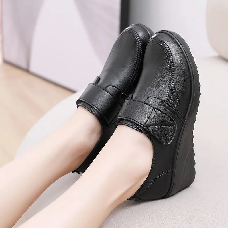 ⏰Limited Time Sale 50% OFF - Comfortable Leather Wedge Shoes with Secure Velcro Strap