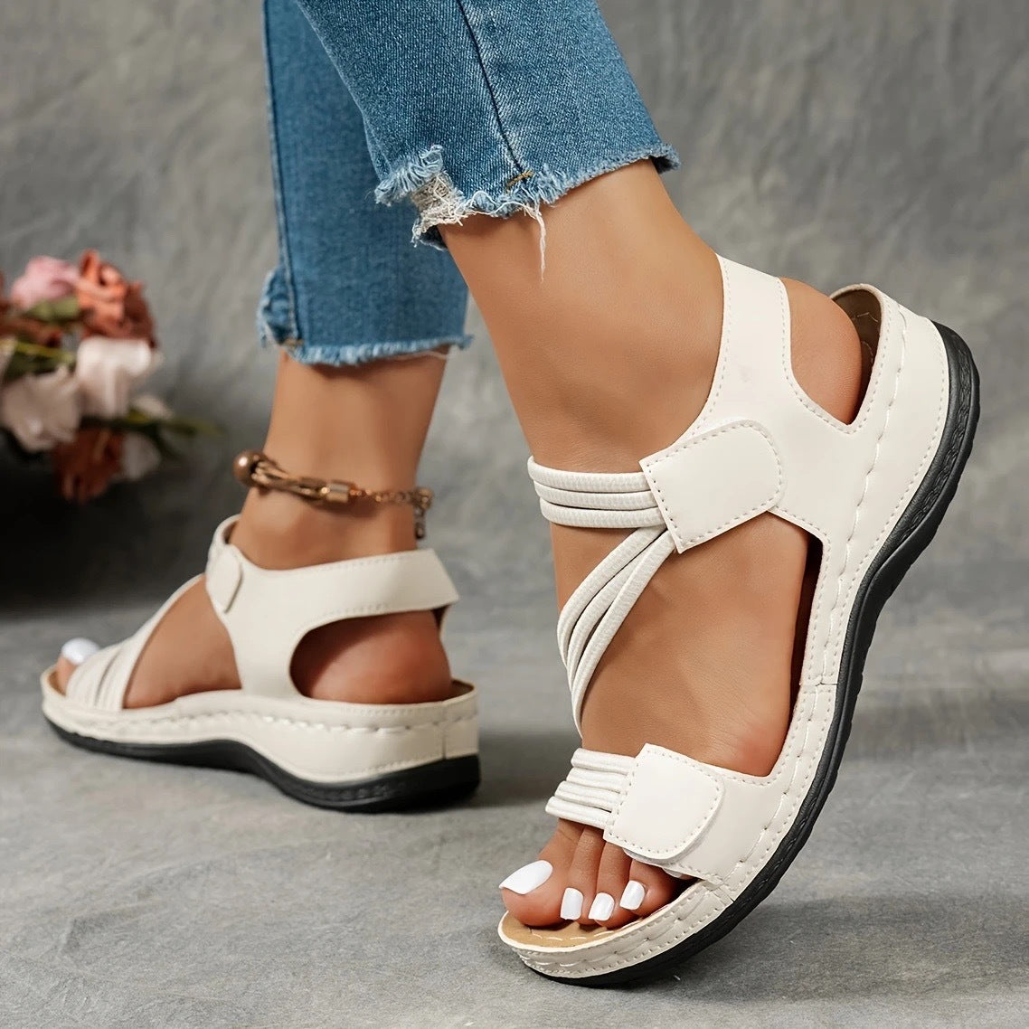Women's Adjustable Velcro Strap Platform Wedge Sandals