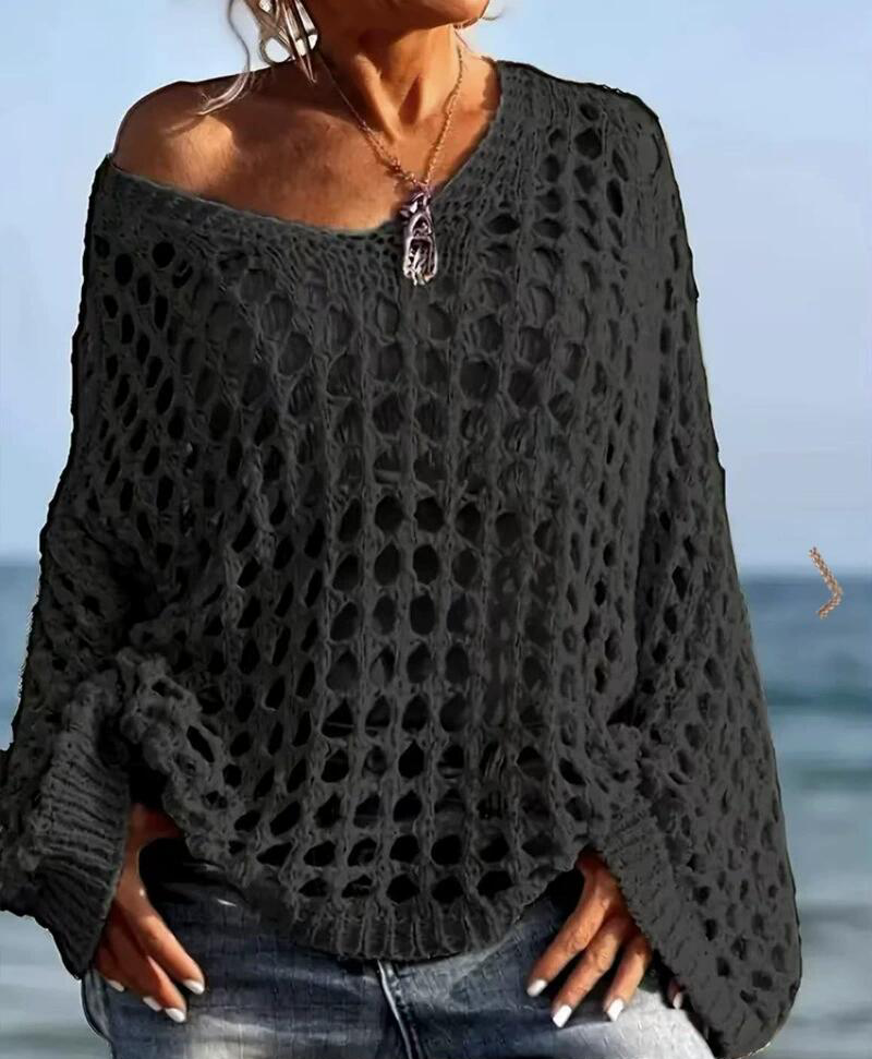 Bohemian Chic V-Neck Mesh Knit Sweater