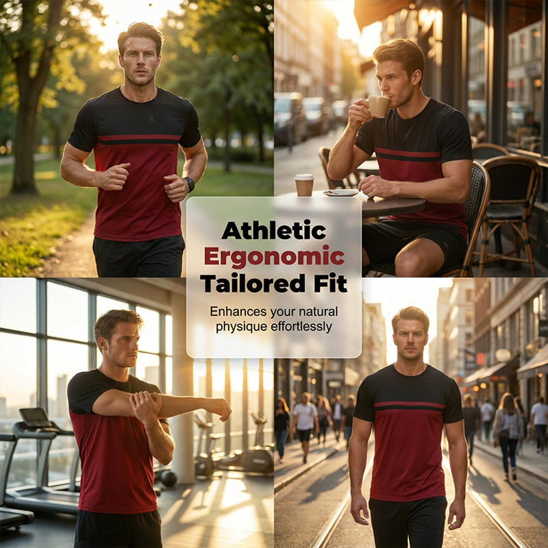Men's color-blocked round neck t-shirt