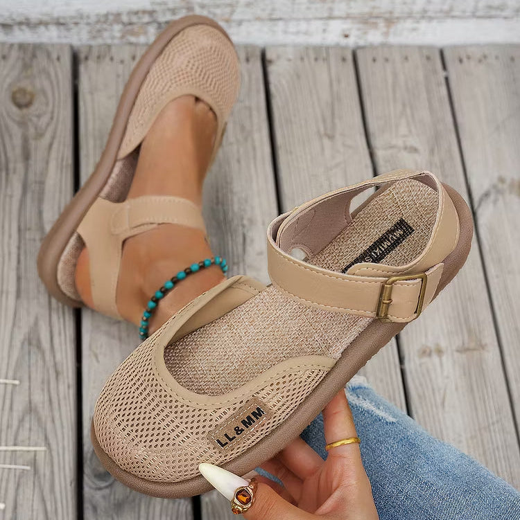 ⏰Limited Time 50% OFF🔥 Women's Breathable Mesh Sandals with Adjustable Ankle Strap, Walking Casual Flat Shoes
