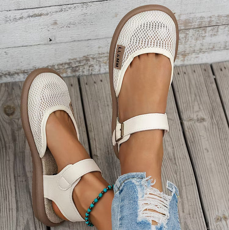 ⏰Limited Time 50% OFF🔥 Women's Breathable Mesh Sandals with Adjustable Ankle Strap, Walking Casual Flat Shoes
