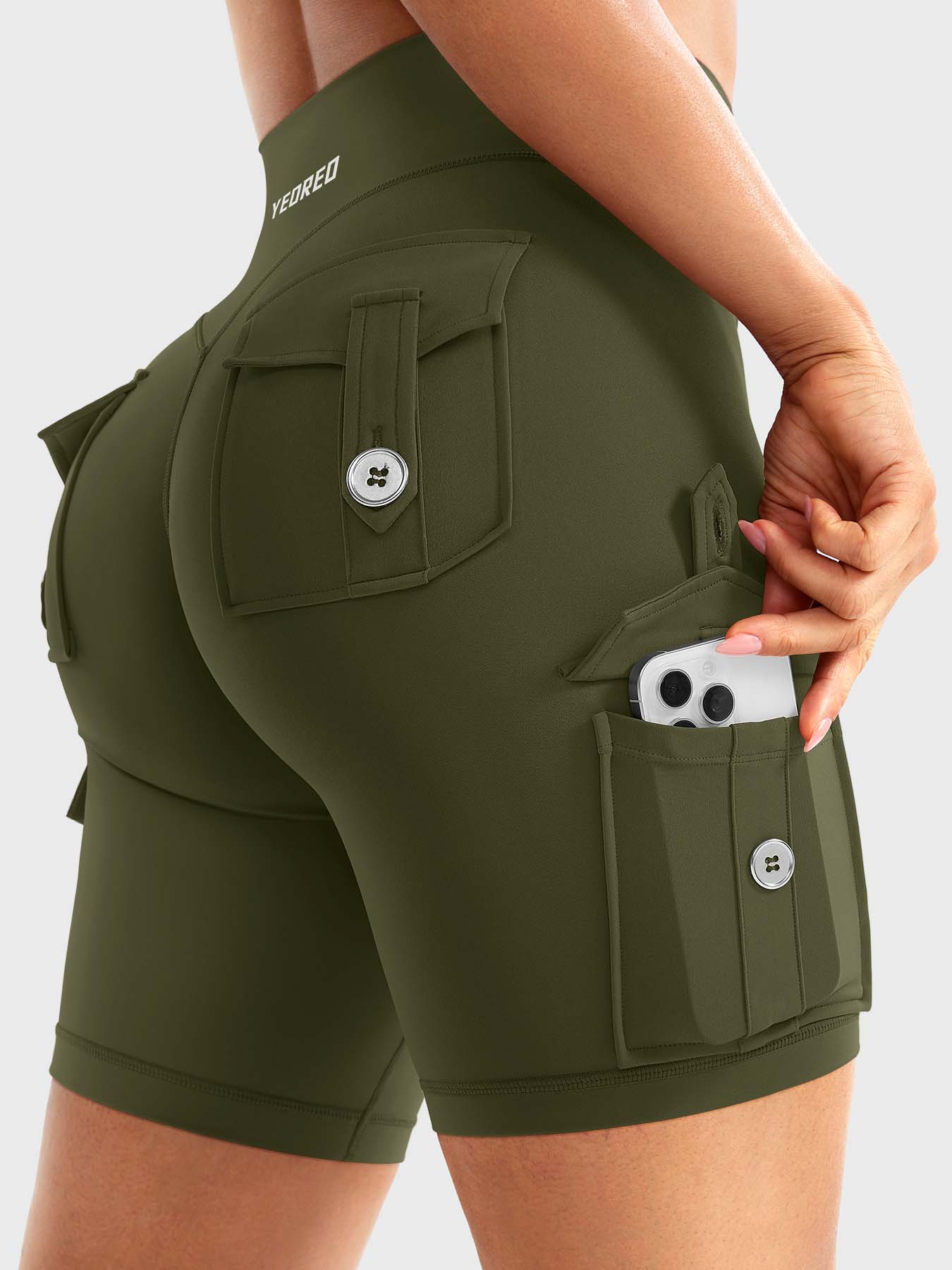 High Waist Cargo Yoga Shorts – Button Pockets, Butt Lift &amp; Ultra-Breathable