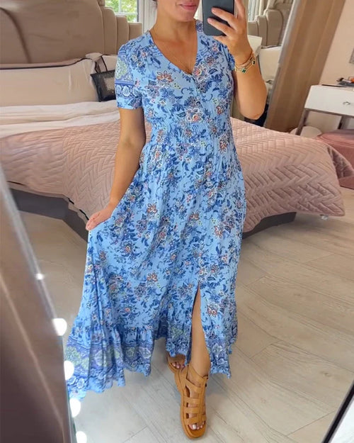 Elegant Women's V-Neck Printed Dress