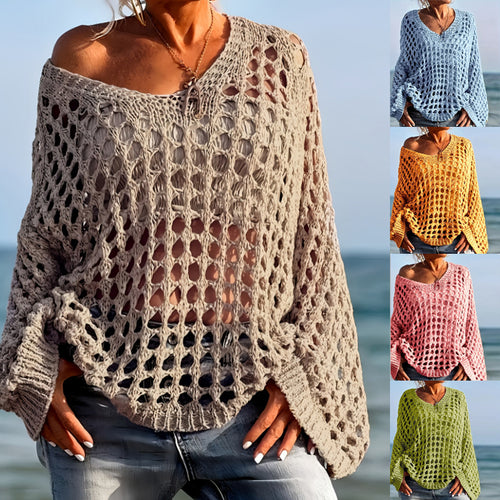 Bohemian Chic V-Neck Mesh Knit Sweater