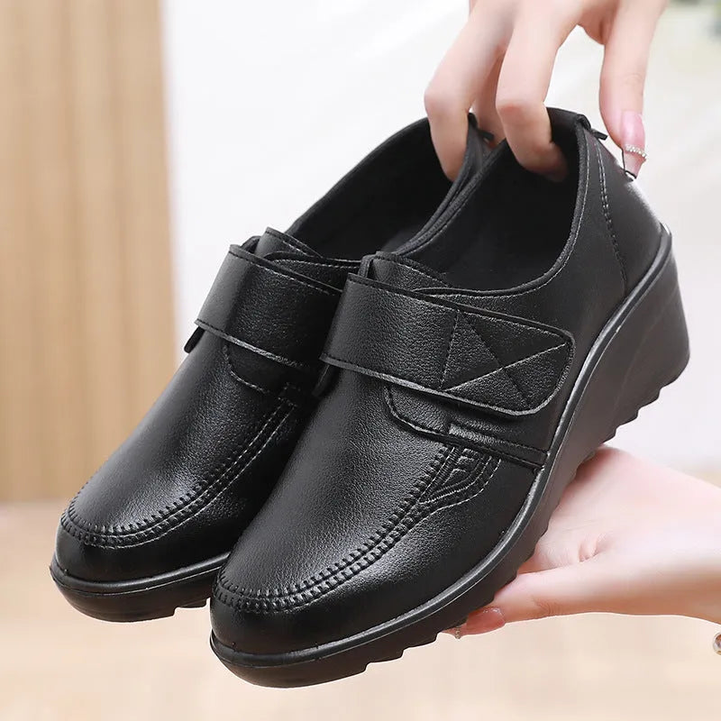 ⏰Limited Time Sale 50% OFF - Comfortable Leather Wedge Shoes with Secure Velcro Strap