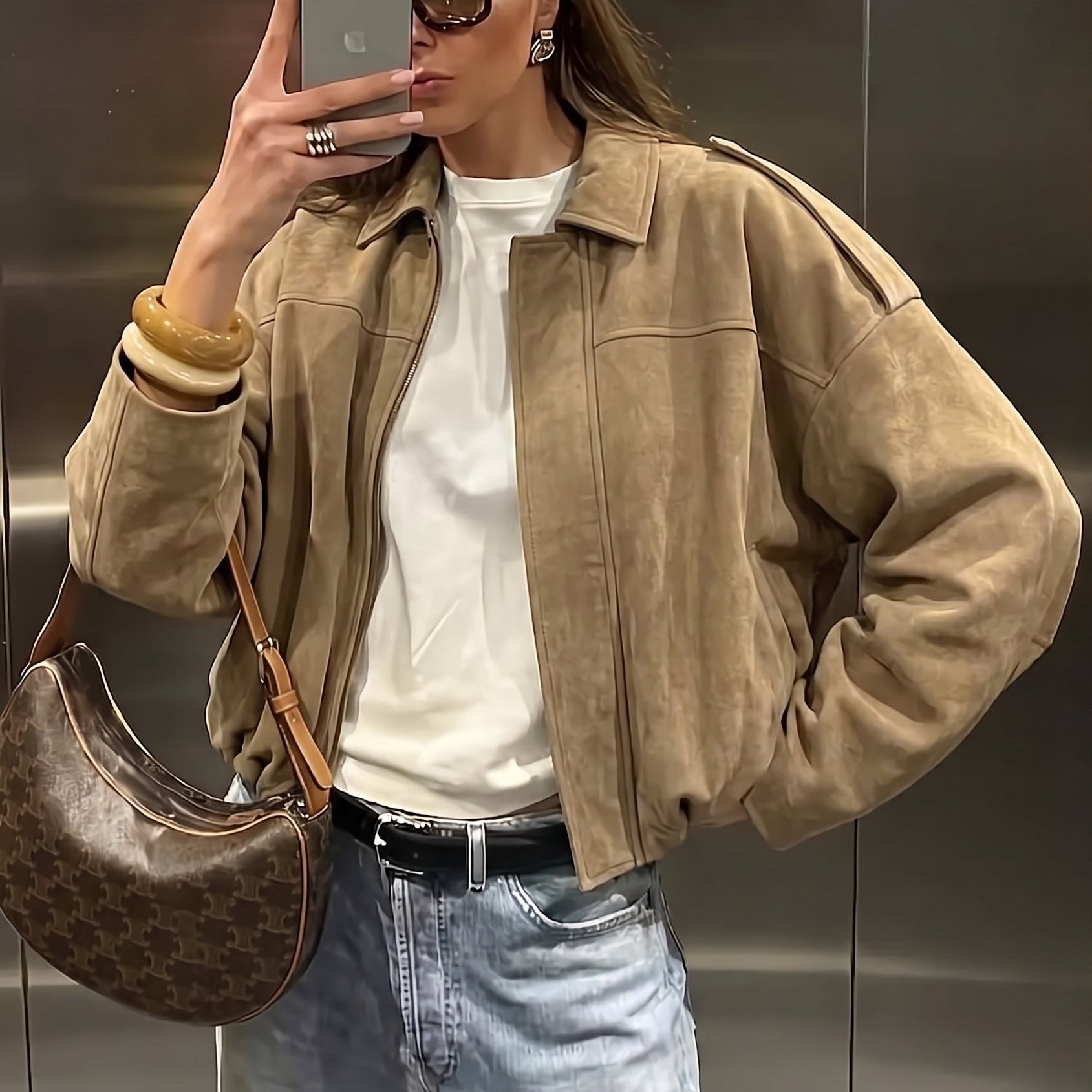 Premium Suede Loose Fit Zip-Up Jacket with Lapel Collar - Effortless Urban Style 🍂