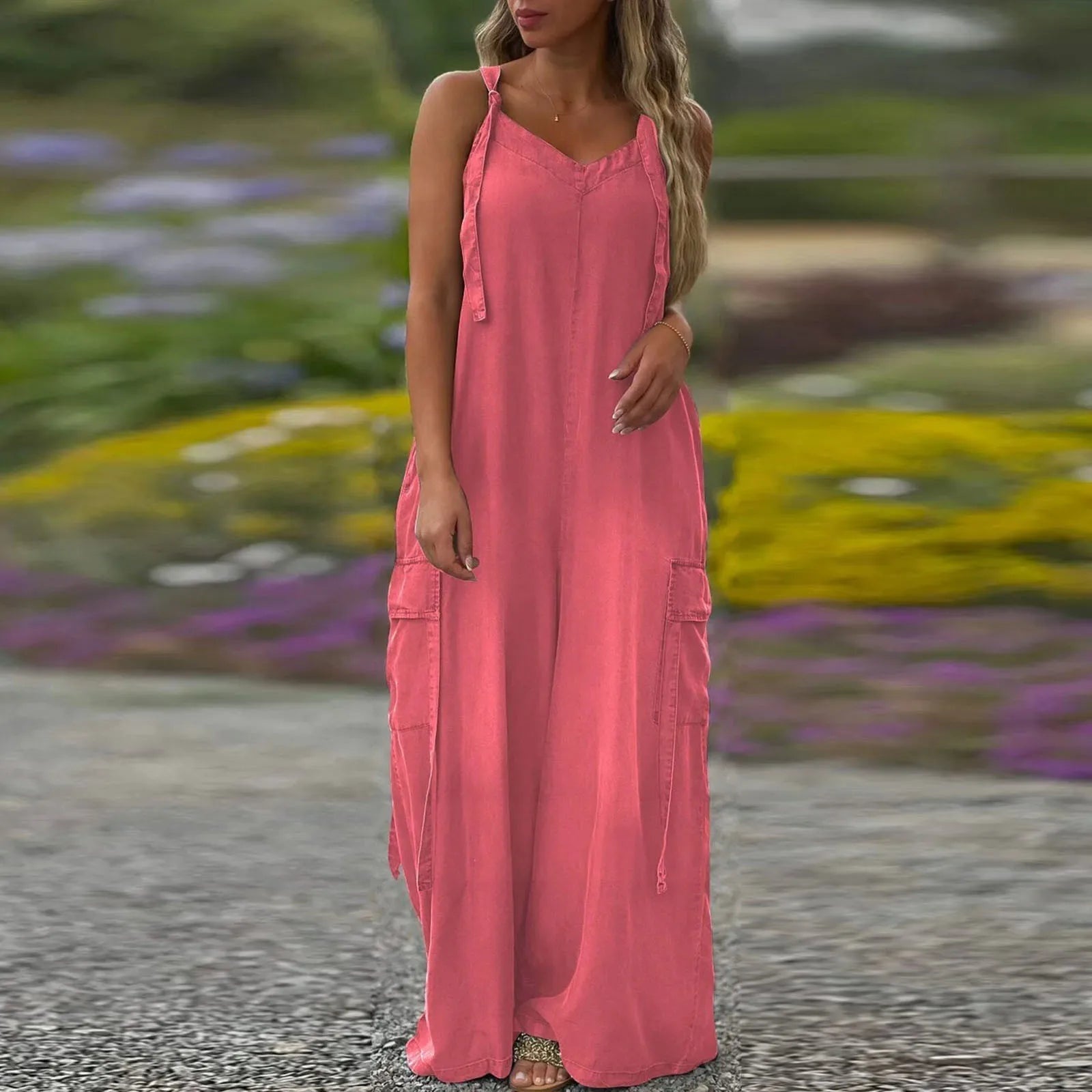 Women's loose-fitting jumpsuit with wide legs and pockets
