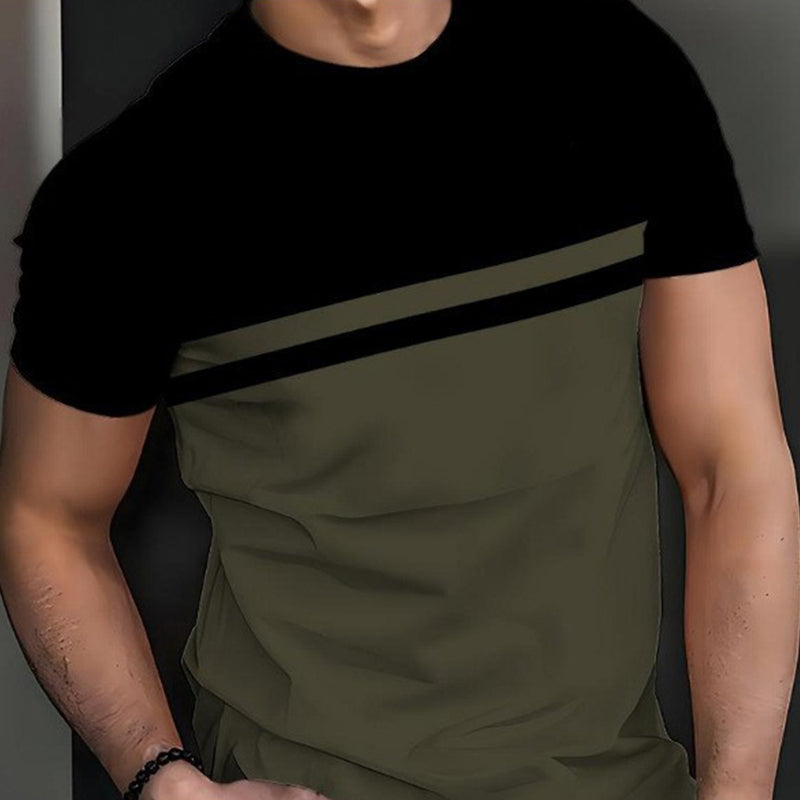 Men's color-blocked round neck t-shirt