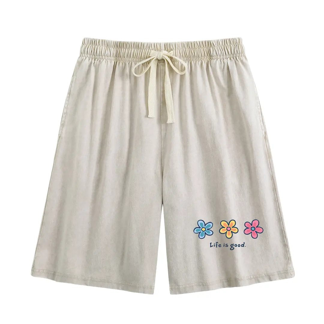 Women's Soft Polyester Blend Washed Floral Shorts, Casual Summer Travel Streetwear Bottoms