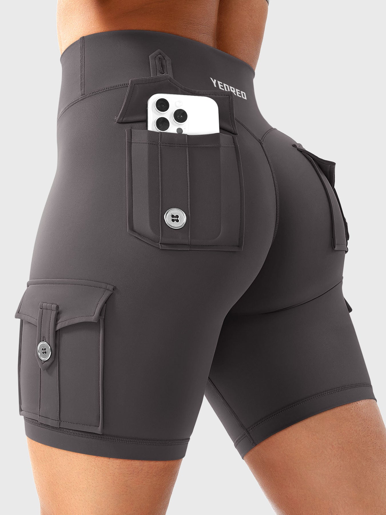 High Waist Cargo Yoga Shorts – Button Pockets, Butt Lift &amp; Ultra-Breathable