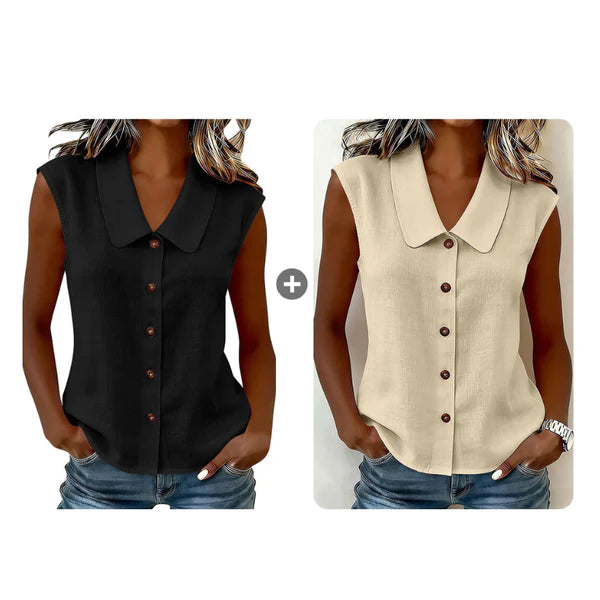 Women's Elegant Collared Sleeveless Button Down Blouse, Casual Textured Tank Shirt Top