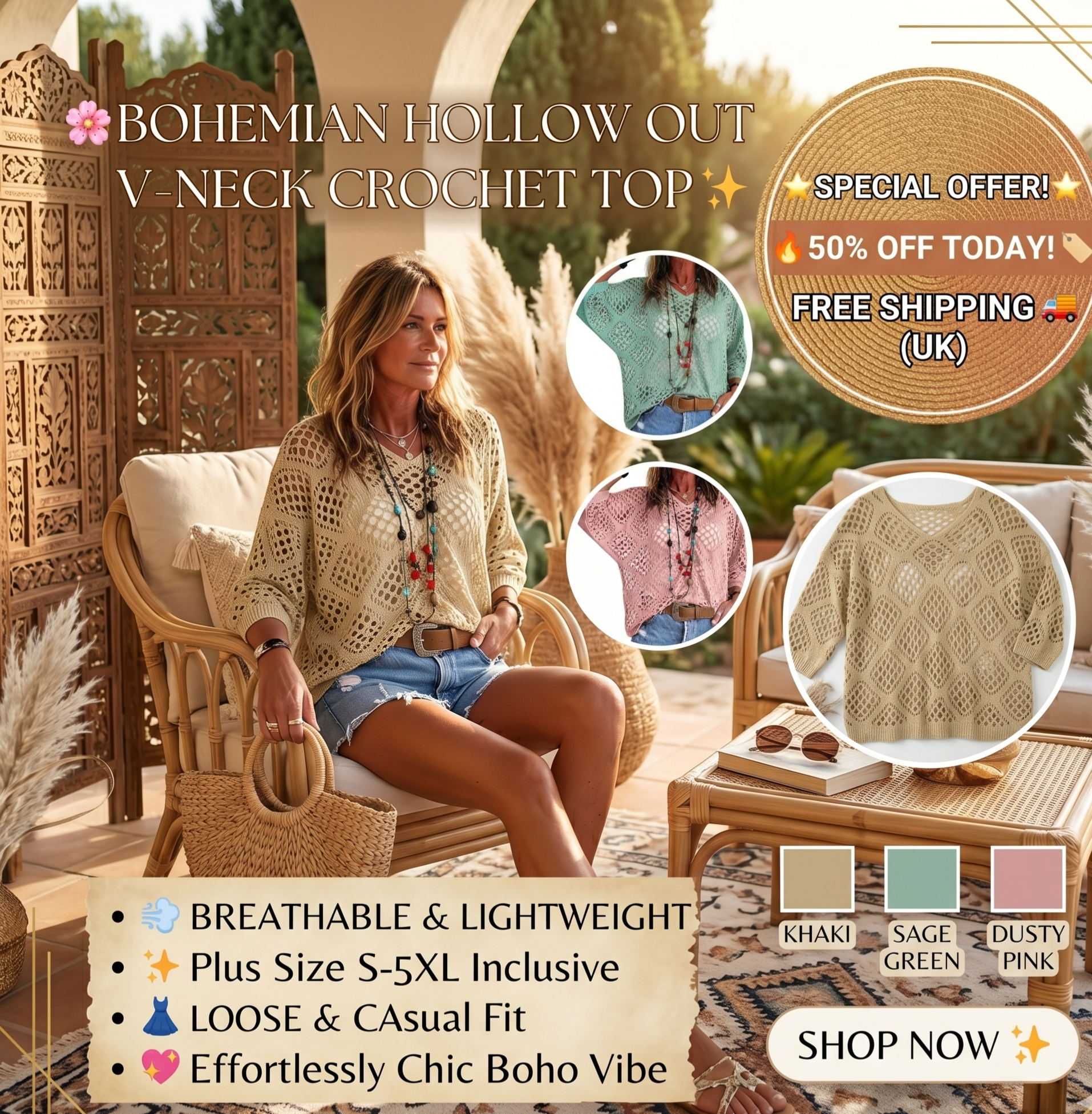 🐚 Limited Offer: 50% OFF | Bohemian Summer Crochet Pullover | The Ultimate Festival & Beach Layer 🌊