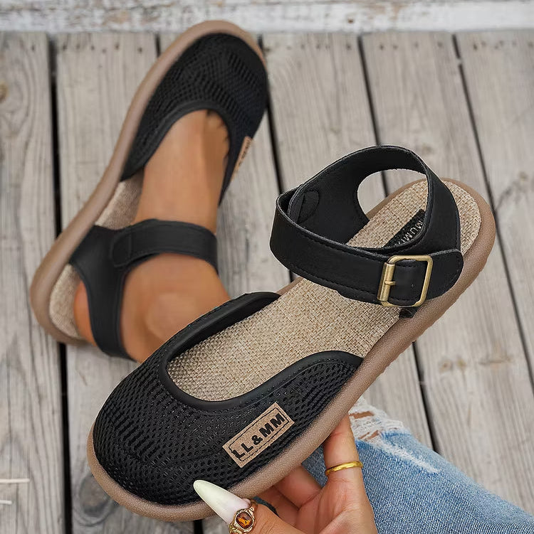 ⏰Limited Time 50% OFF🔥 Women's Breathable Mesh Sandals with Adjustable Ankle Strap, Walking Casual Flat Shoes