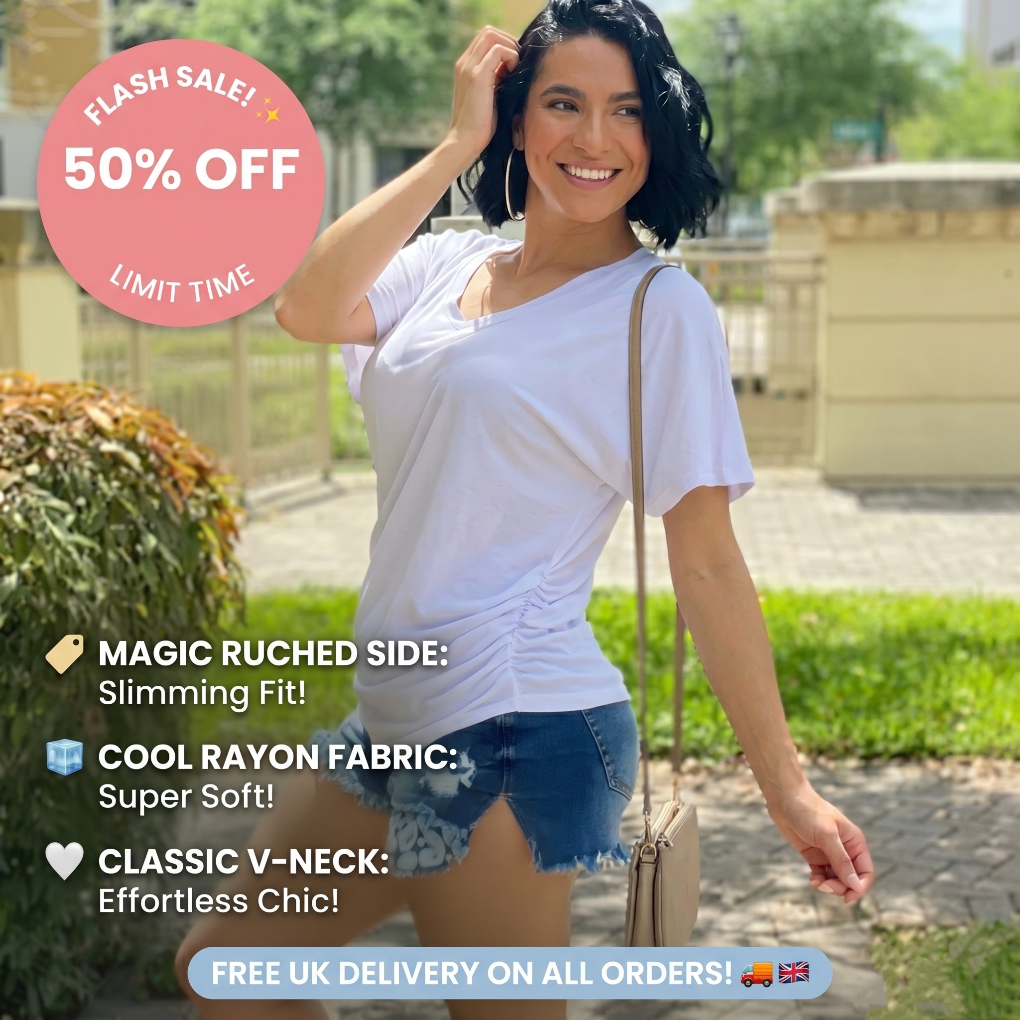 🏷️ 50% OFF SALE |Women's Everyday Comfort Ruched V-Neck T-Shirt