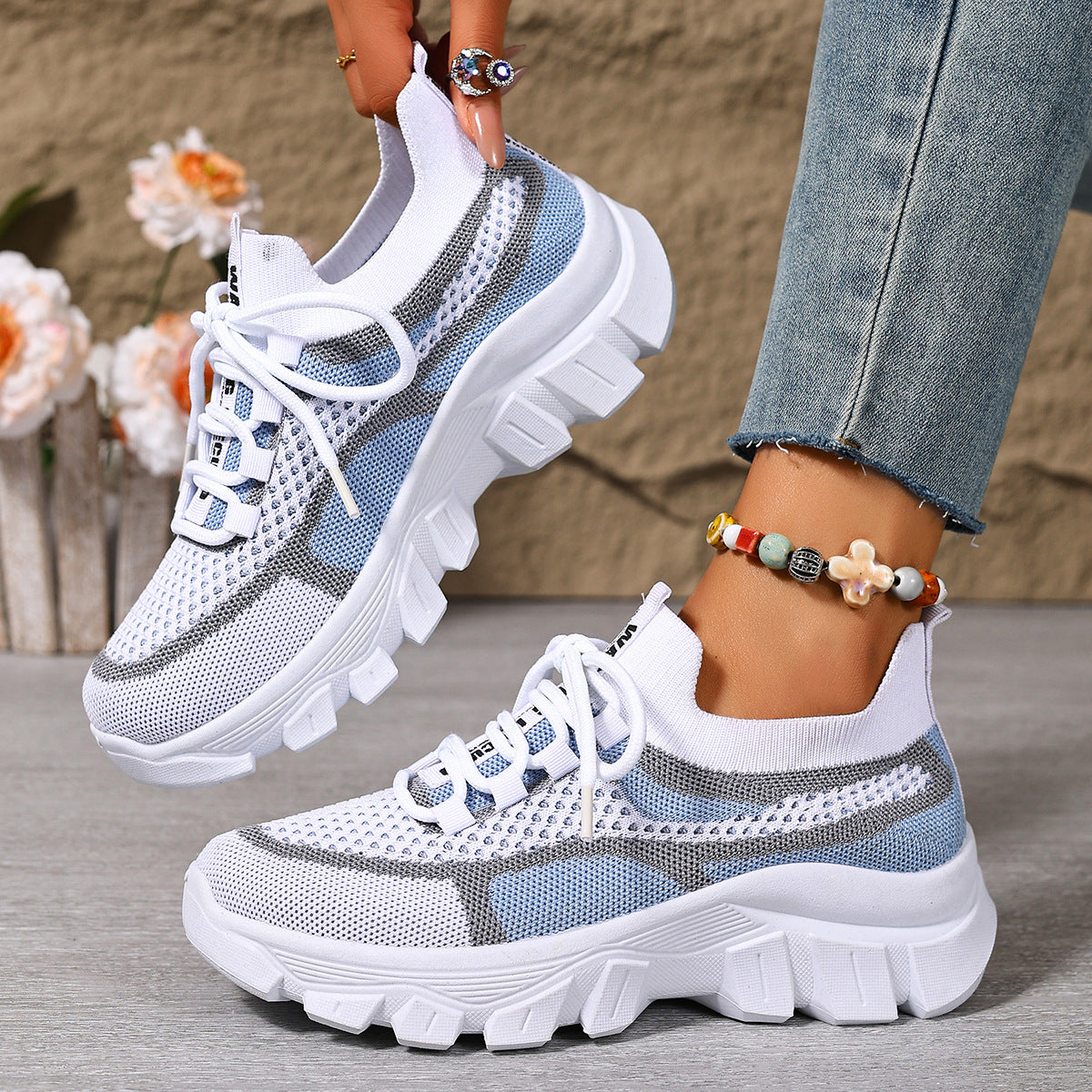 Women's Knit Lightweight Breathable Platform Sneakers
