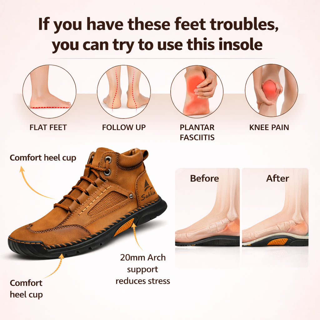 (🎁#1 Best Seller) Men's Comfortable Handmade Leather Boots – Waterproof, Arch Support, Pressure Relief, Spacious Toe Box Outdoor Leather Shoes