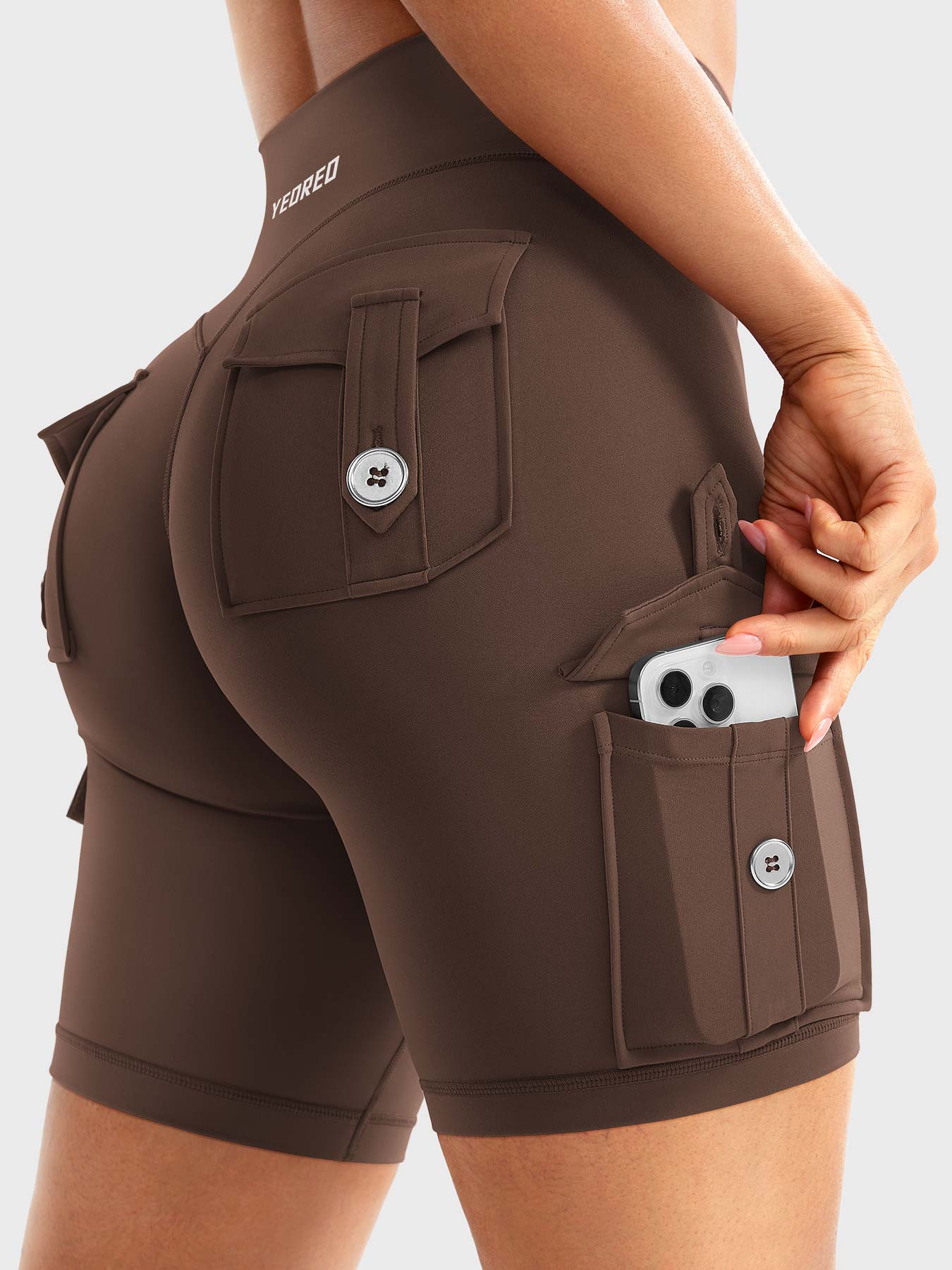 High Waist Cargo Yoga Shorts – Button Pockets, Butt Lift &amp; Ultra-Breathable