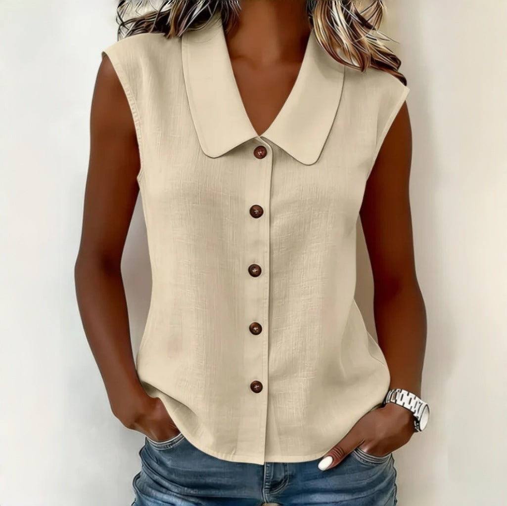 Women's Elegant Collared Sleeveless Button Down Blouse, Casual Textured Tank Shirt Top