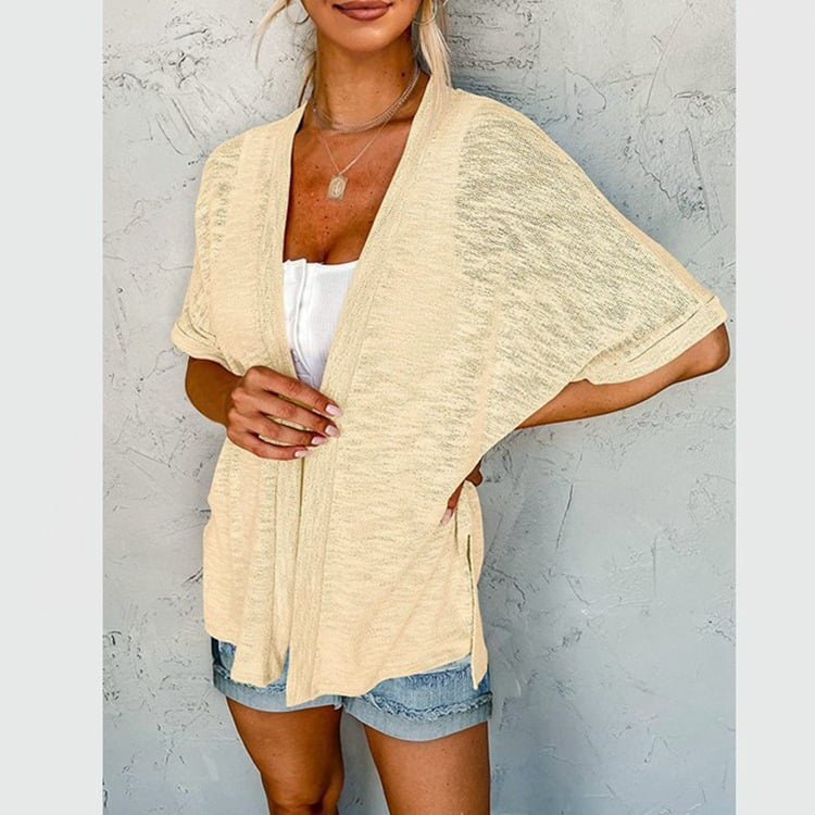 Womens Lightweight Cardigan 2026 Summer Short Sleeve Open Front Beach Coverup Vacation Outdoorfun Knitwear Comfort Casual Loose Minimalist Basic Knitting Batwing Shortsleeve Tops Womenswear