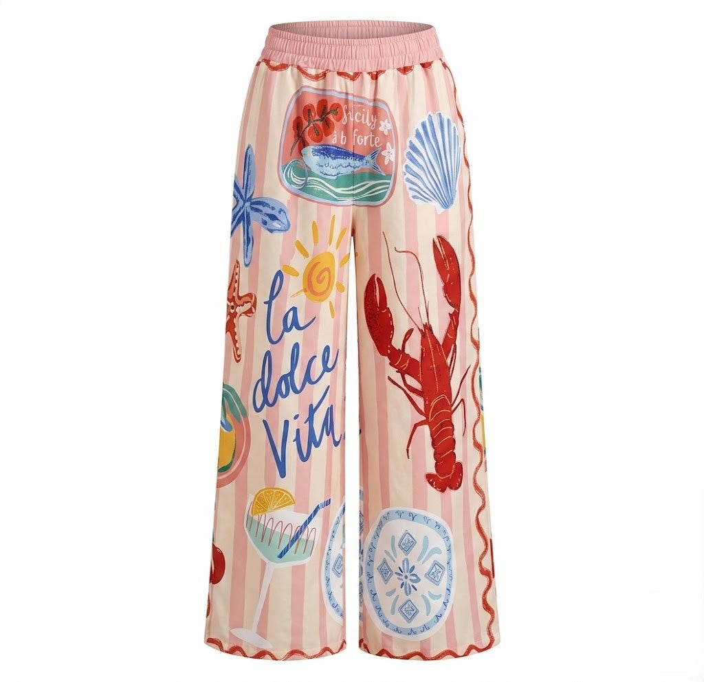 The Ultimate Vacation Aesthetic: Quirky Lobster Print Palazzo Pants | Breathable & Stretchy 🐚🍹
