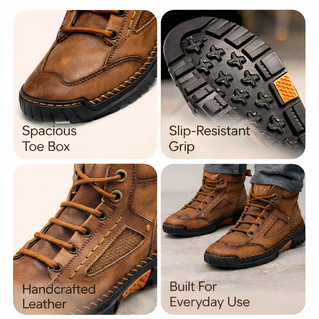 (🎁#1 Best Seller) Men's Comfortable Handmade Leather Boots – Waterproof, Arch Support, Pressure Relief, Spacious Toe Box Outdoor Leather Shoes