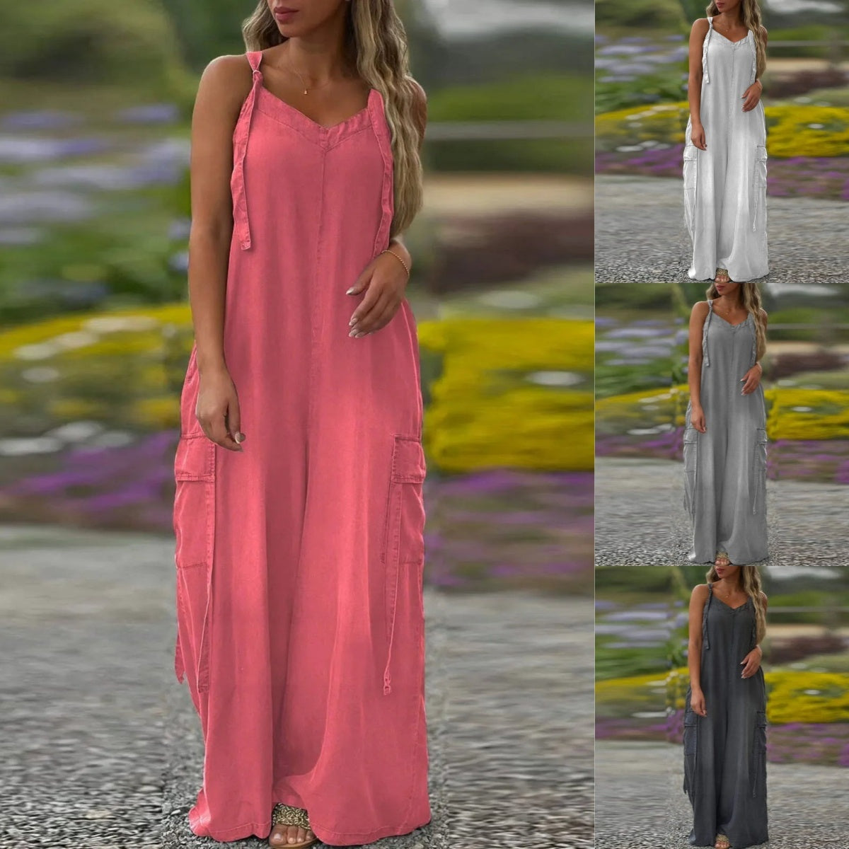 Women's loose-fitting jumpsuit with wide legs and pockets