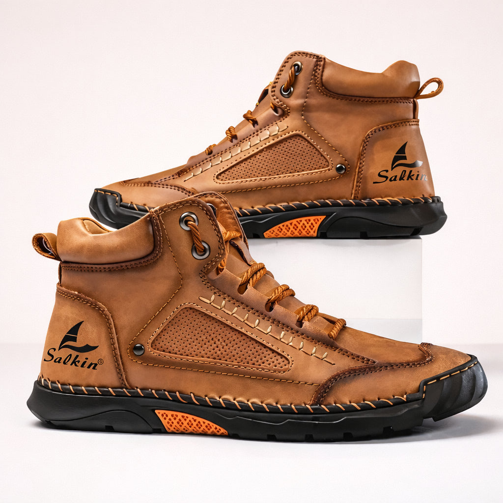 (🎁#1 Best Seller) Men's Comfortable Handmade Leather Boots – Waterproof, Arch Support, Pressure Relief, Spacious Toe Box Outdoor Leather Shoes