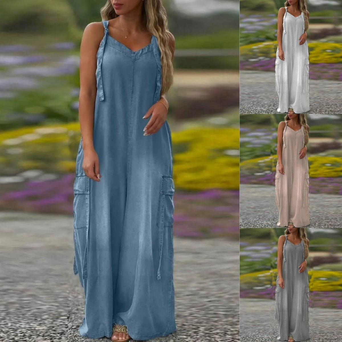 Women's loose-fitting jumpsuit with wide legs and pockets