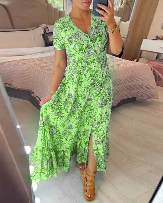 Elegant Women's V-Neck Printed Dress