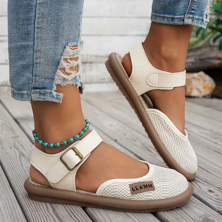 ⏰Limited Time 50% OFF🔥 Women's Breathable Mesh Sandals with Adjustable Ankle Strap, Walking Casual Flat Shoes