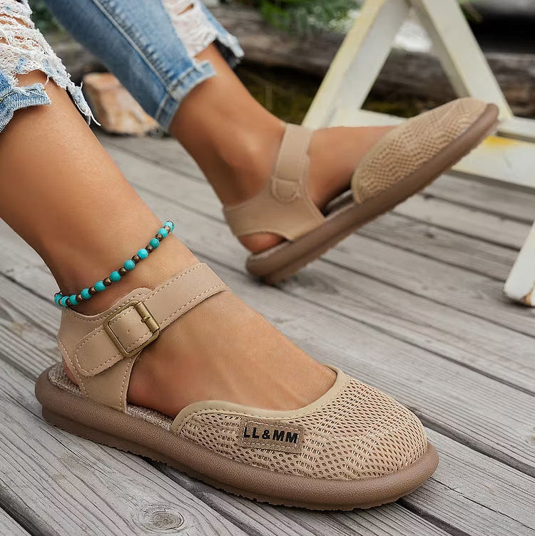 ⏰Limited Time 50% OFF🔥 Women's Breathable Mesh Sandals with Adjustable Ankle Strap, Walking Casual Flat Shoes