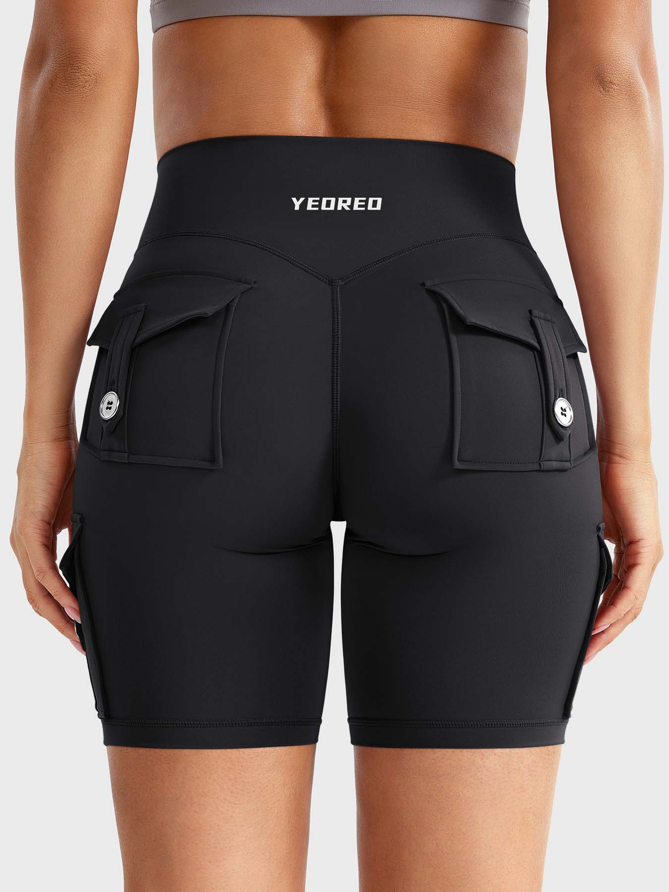High Waist Cargo Yoga Shorts – Button Pockets, Butt Lift &amp; Ultra-Breathable
