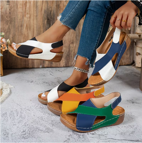 Women's Plus Size Color Block Wedge Heel Sandals