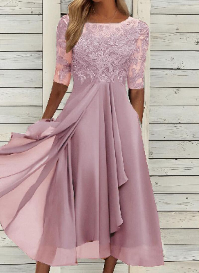 ⚡Hot Sales-50% OFF🔥Elegant Lace Patchwork Chiffon Dress