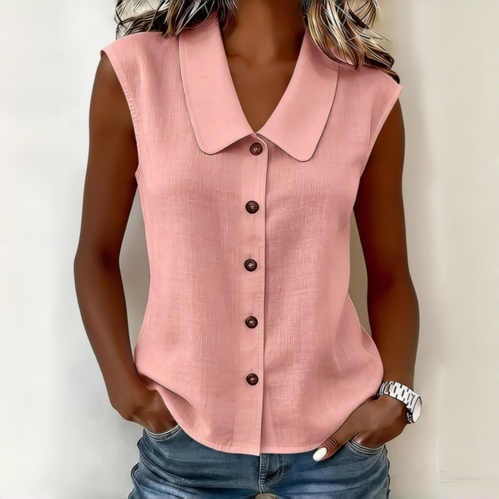 Women's Elegant Collared Sleeveless Button Down Blouse, Casual Textured Tank Shirt Top