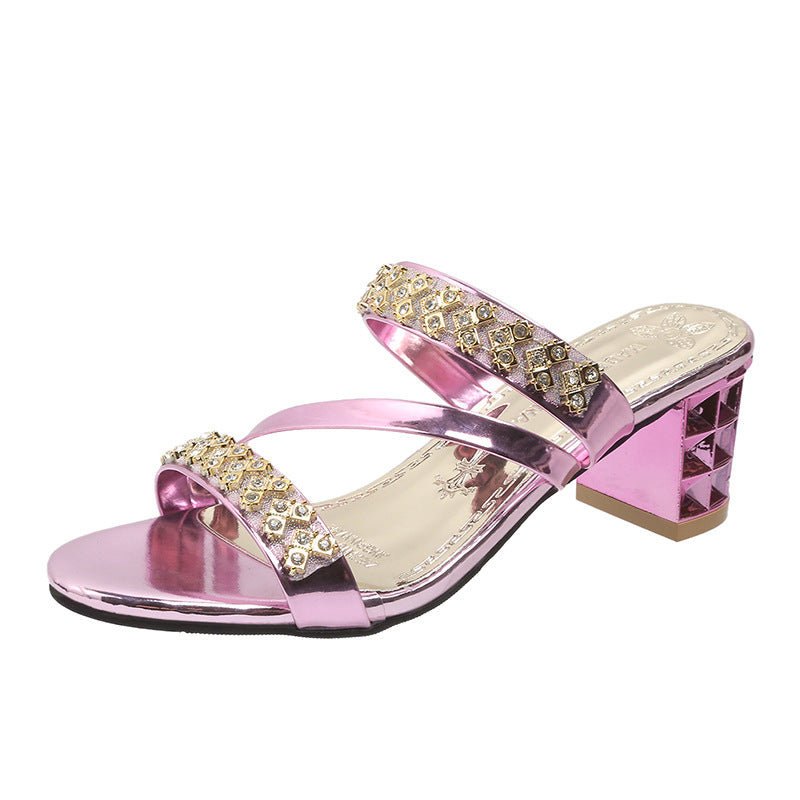 Women's Rhinestone Block Heel Sandals
