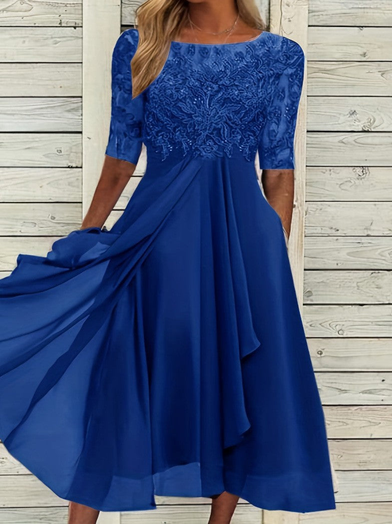 ⚡Hot Sales-50% OFF🔥Elegant Lace Patchwork Chiffon Dress