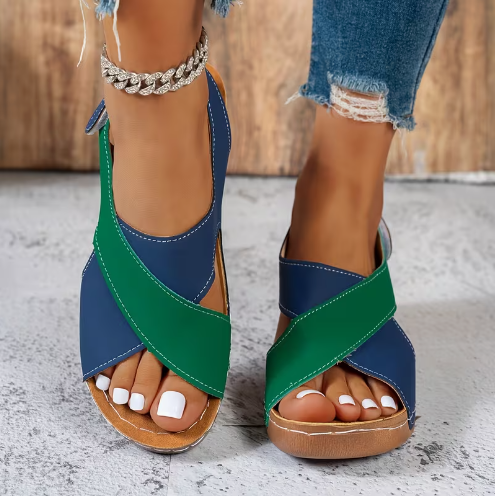 Women's Plus Size Color Block Wedge Heel Sandals