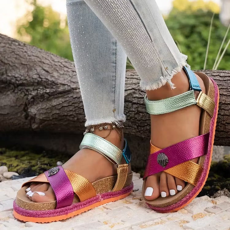 ⏰Blitzangebot 50% RABATT🔥 Sommersandalen im Boho-Stil mit Keilabsatz, Dopamin-Flip-Flops