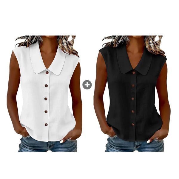 Women's Elegant Collared Sleeveless Button Down Blouse, Casual Textured Tank Shirt Top