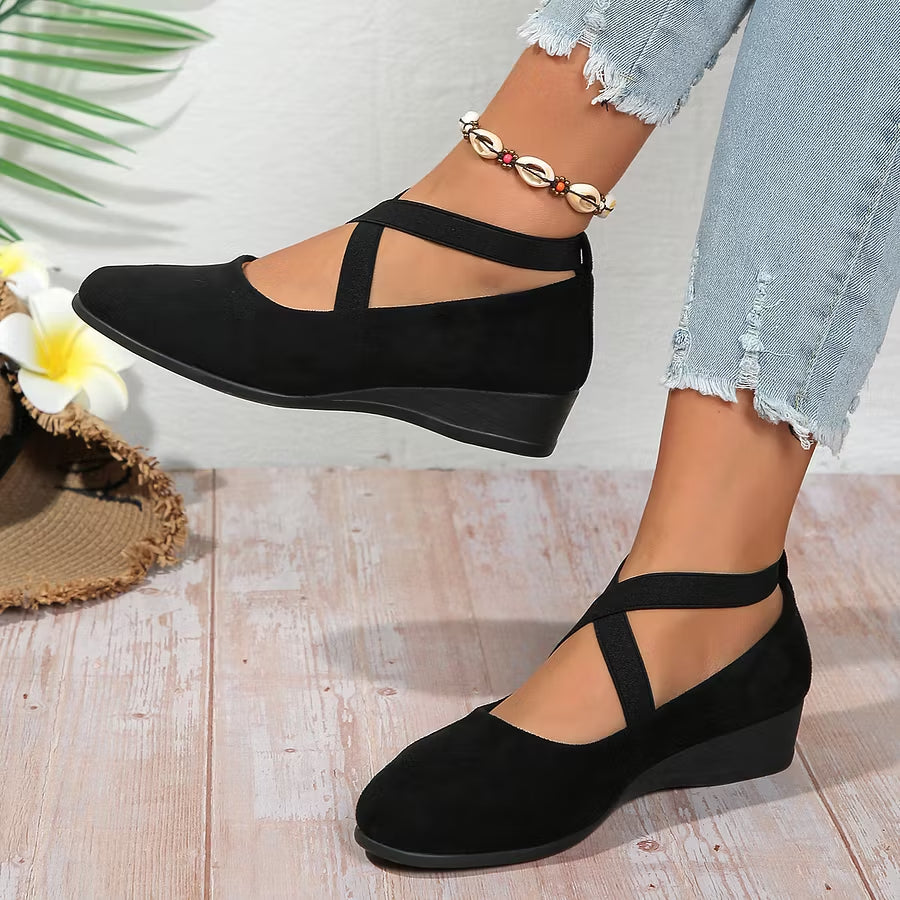 ⏰Limited Time 50% OFF🔥Women’ Closed Wedge Shoes, Stylish Closed Toe Design in Faux Suede Soft Toe Wedge
