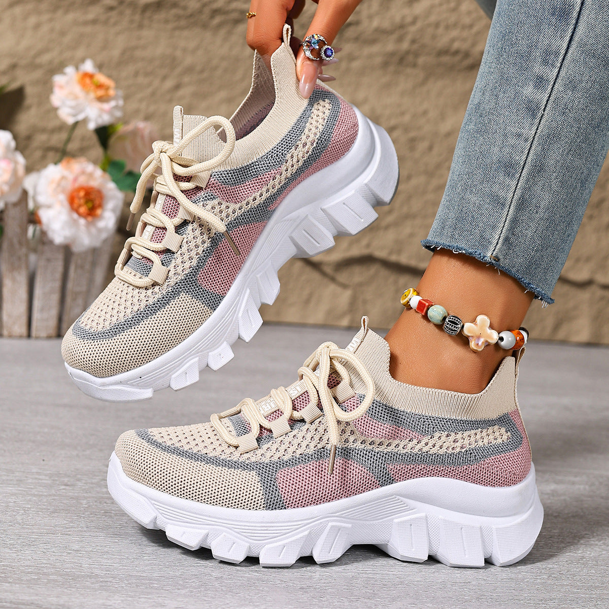 Women's Knit Lightweight Breathable Platform Sneakers