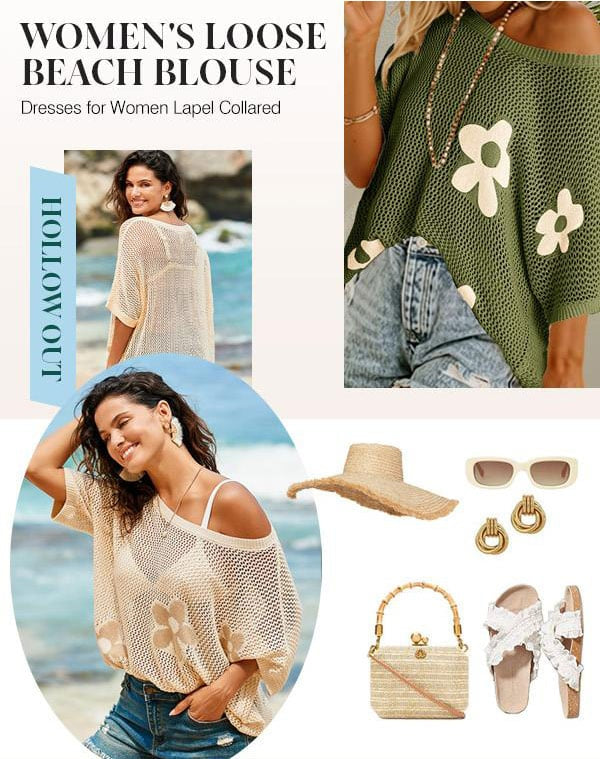 ✨🌴 Floral Crochet Beach Cover-Up Sweater — Lightweight Resort Knit Top