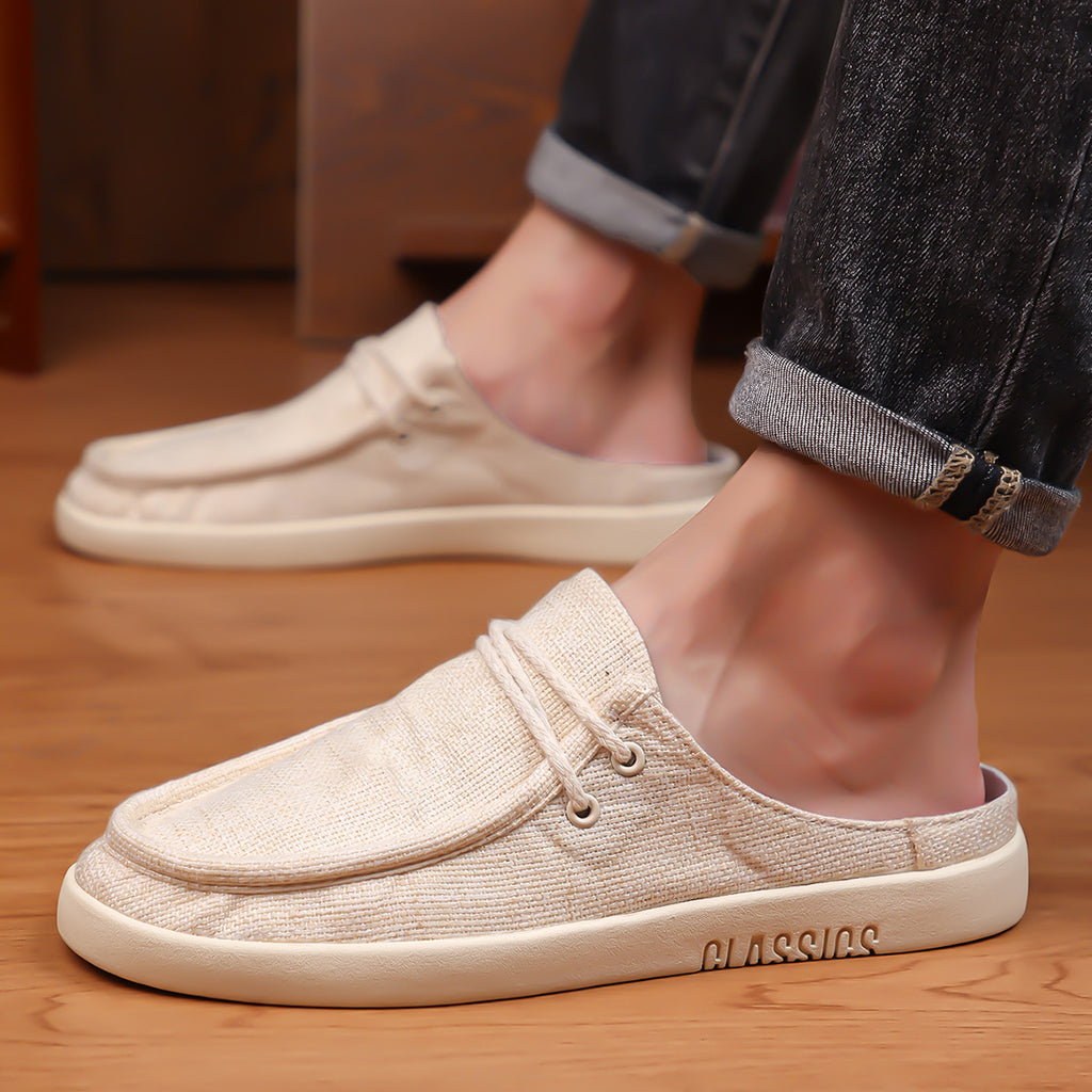 Men's Linen Slip-On Backless Mule Shoes