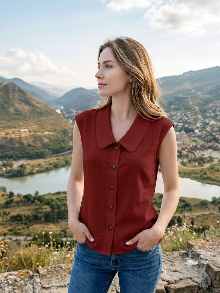 Women's Elegant Collared Sleeveless Button Down Blouse, Casual Textured Tank Shirt Top