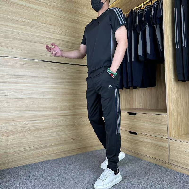 🌴Summer Specials❄️Men's Casual Sports Short Sleeve Long Pants (2-Piece Set)