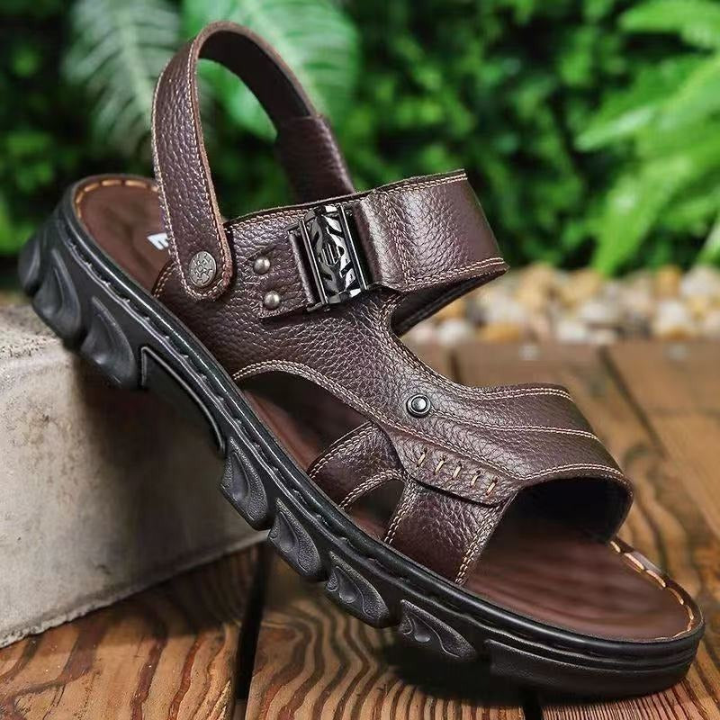Men’s Leather Sandals with Silver Buckle